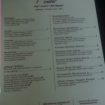 Photograph of the printed pHuel Cafe menu card
